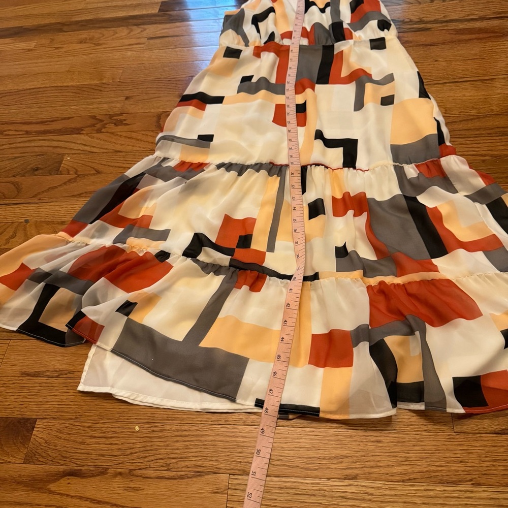 Basque Geometric Print Halter Midi Sundress - Picture 13 of 16